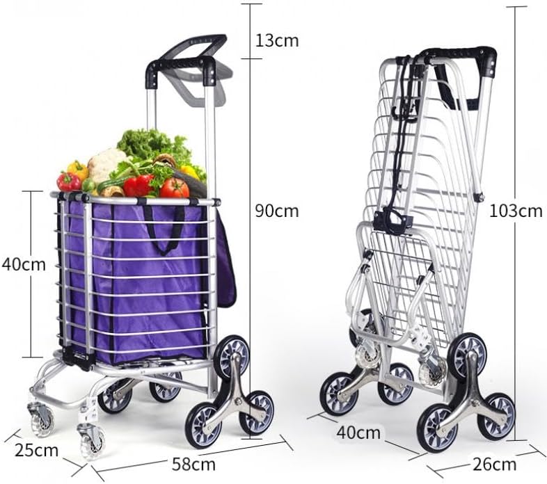 YYW Carrito plegable con ruedas, carrito de la compra, portátil, carrito de utilidad, carritos de escalera resistentes con cuerda elástica ajustable