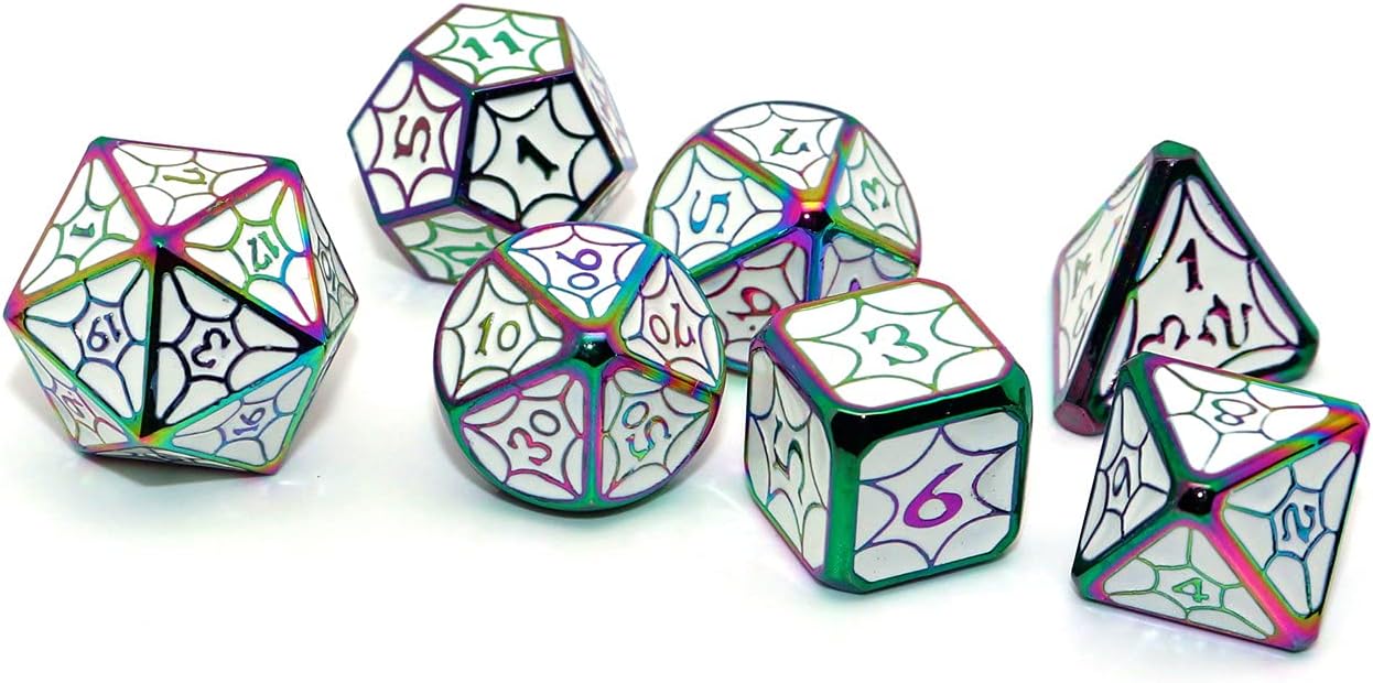 Dados poliédricos DND dados de aleación blanca con borde de dados coloridos para Calabozos y Dragones Pathfinder Juego de dados Juego de dados de