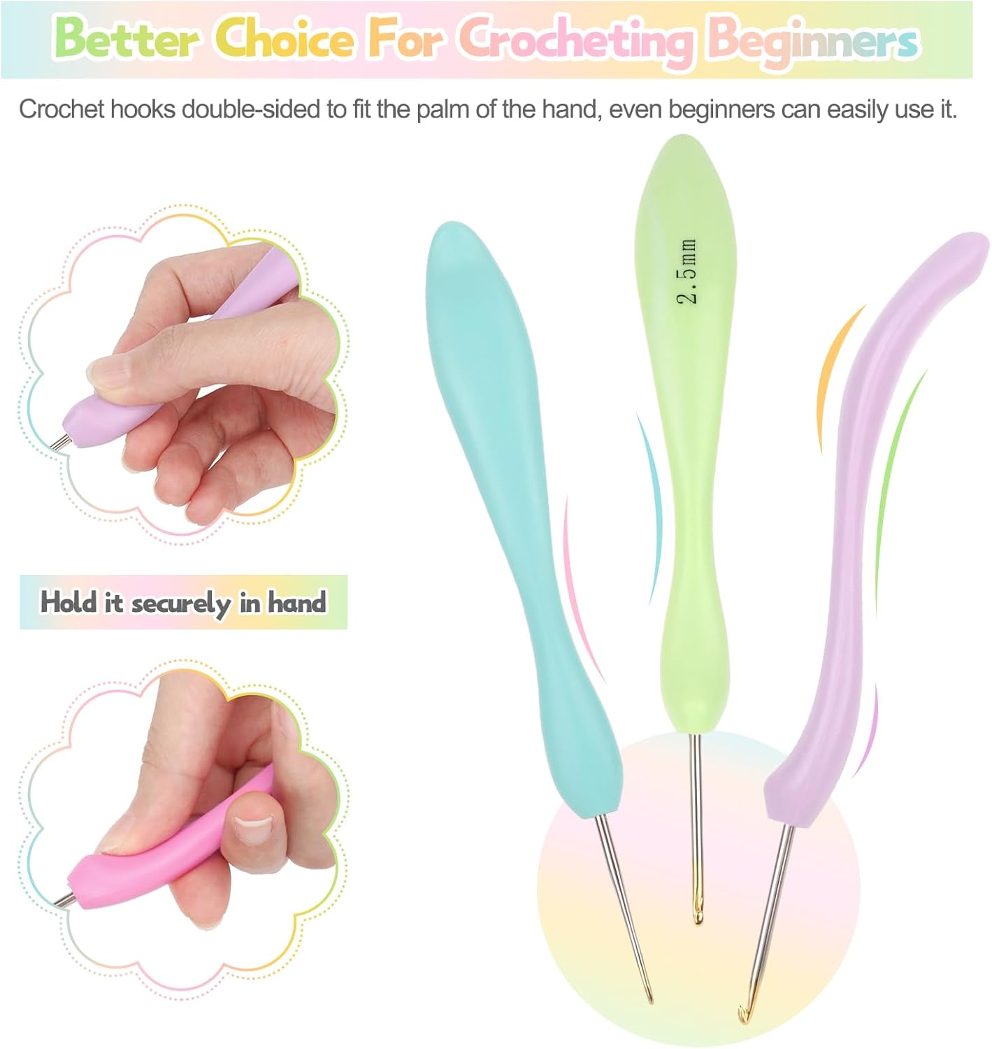 Katech – 8 agujas de ganchillo ergonómicas de diferentes tamaños y tamaños pequeños, juego de ganchillo de encaje, herramientas de tejer para