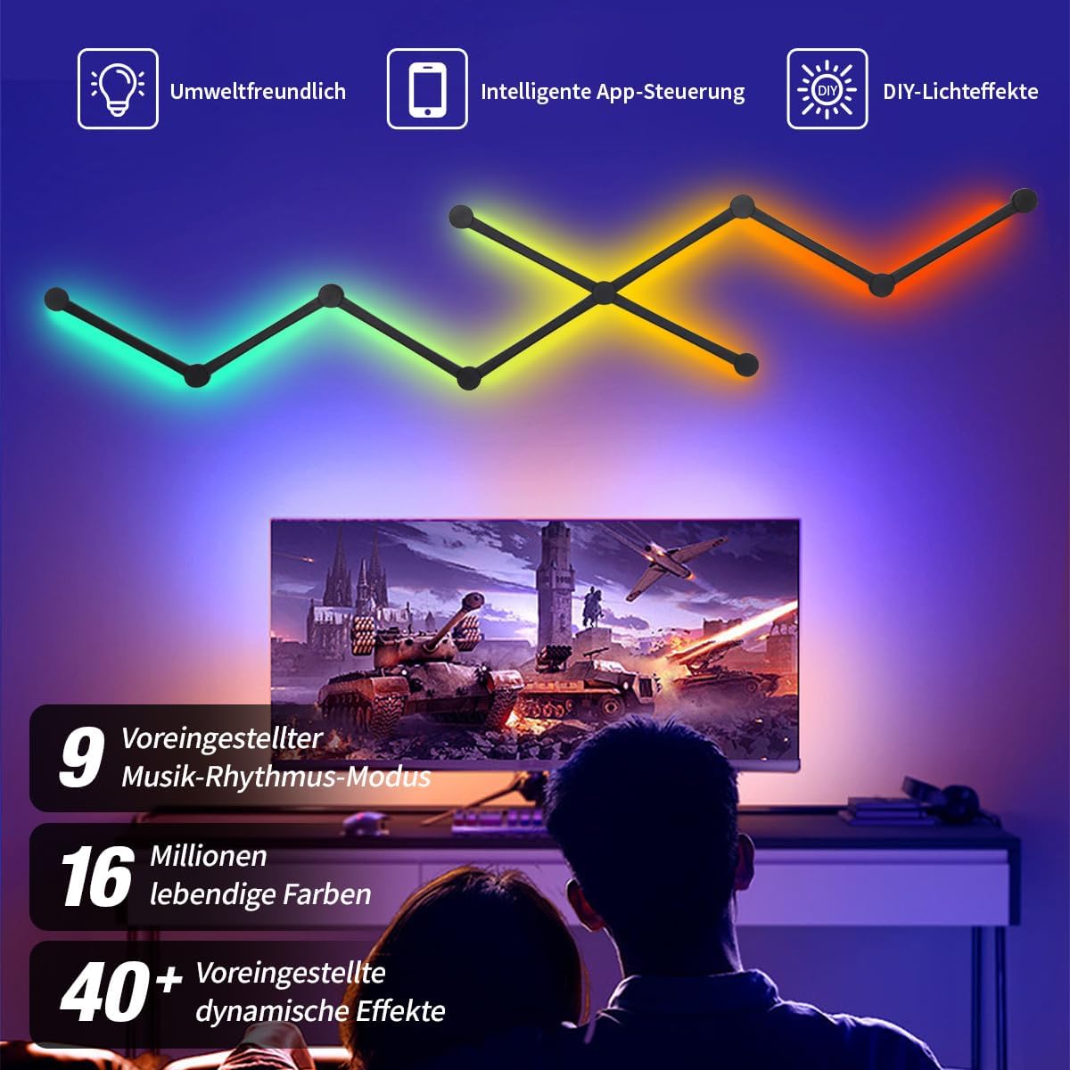 RGBIC Smart WiFi Glide – Lámpara de pared, compatible con Alexa y Google Assistant, 16 millones de colores, sincronización de música, luces de