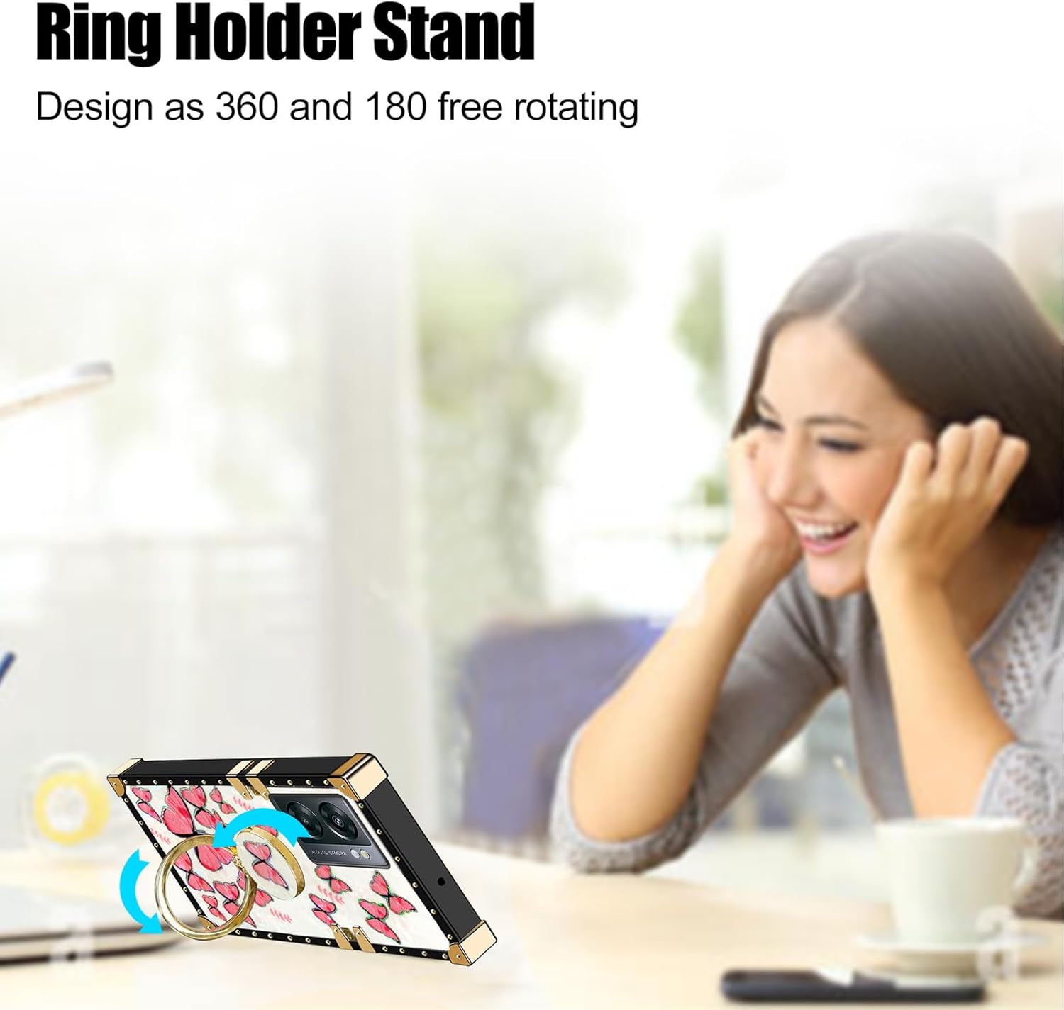 Funda para teléfono N300, funda para OnePlus Nord N300 5G para mujer, bonita funda protectora cuadrada con purpurina femenina elegante retro choque