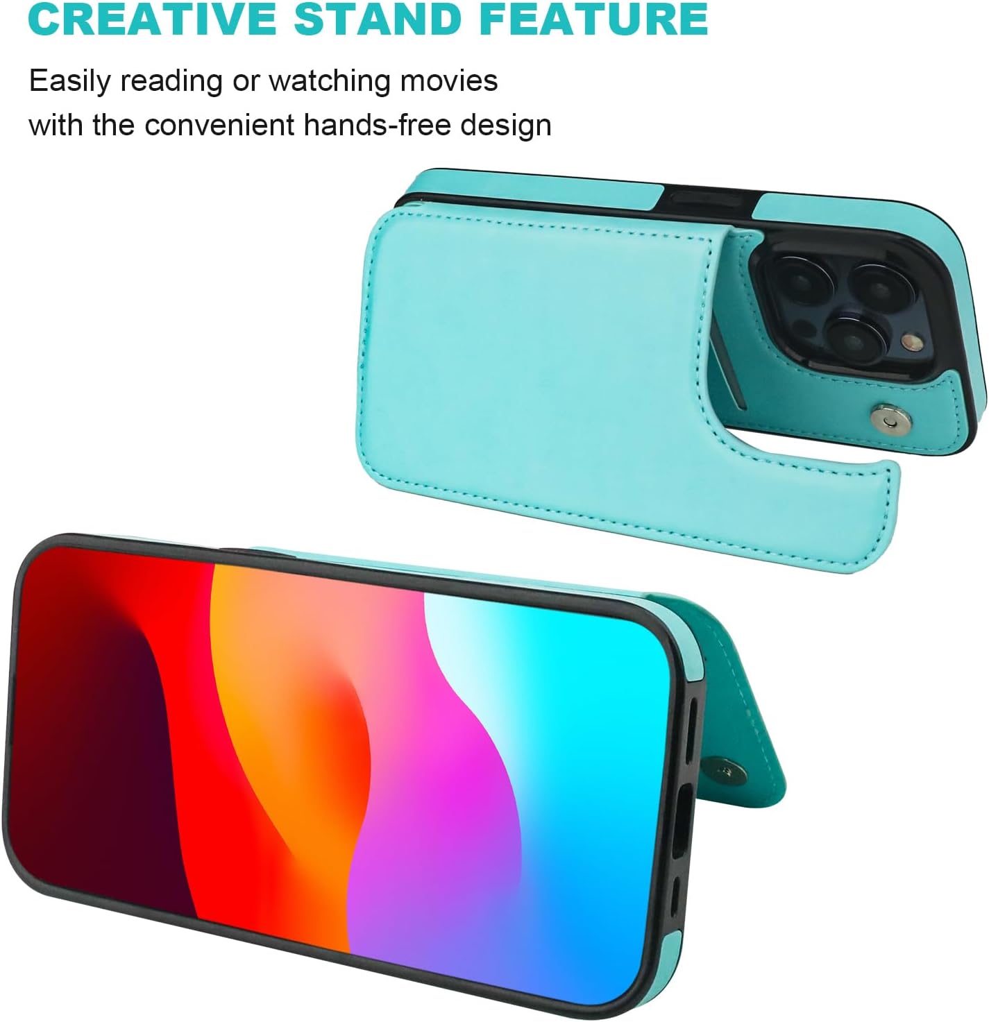 Funda tipo cartera compatible con iPhone 15 Pro con soporte para tarjetas, funda de piel sintética con ranuras para tarjetas, doble cierre magnético