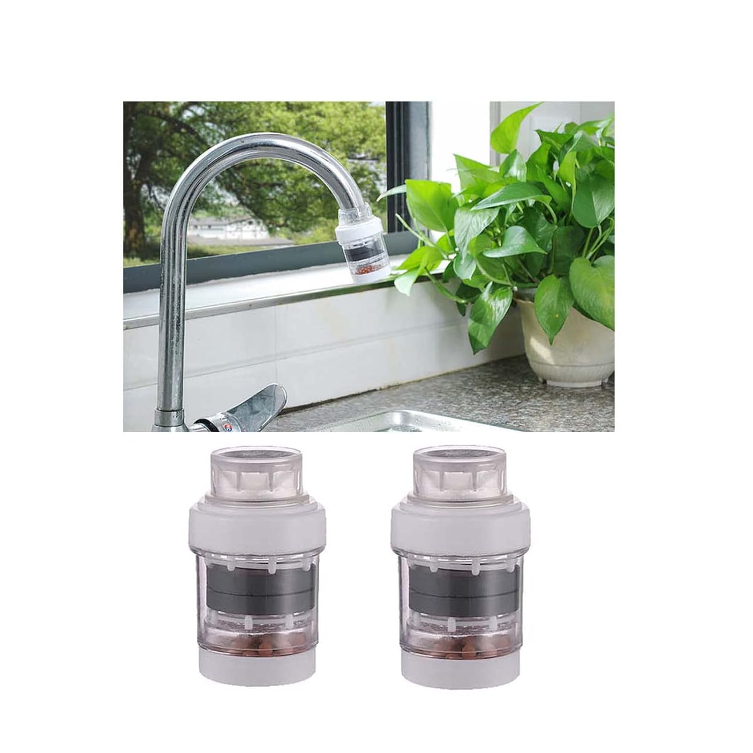 Paquete de 2 filtros de agua para grifo con piedra médica magnetizada, purificador de agua del grifo del grifo, filtro de agua de flujo rápido para