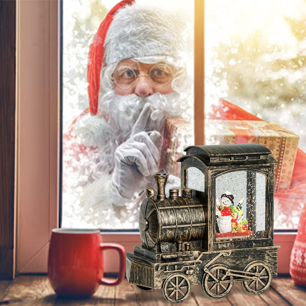 GenSwin Linterna de globo de nieve de Navidad, tren de remolino de agua, purpurina con temporizador de 6 horas, iluminación LED musical, funciona