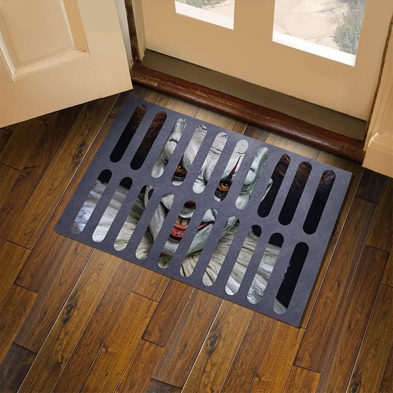 Tapete para puerta de payaso con ilusión 3D de Halloween 2023, tapete de terror de Halloween, tapete de bienvenida para interiores y exteriores,