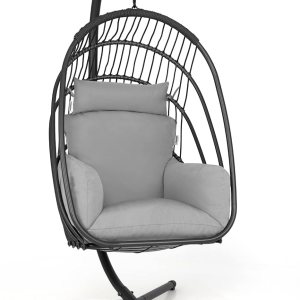 Giantex Silla colgante de huevo con soporte, silla plegable con cojín suave y almohada, silla hamaca plegable para patio, silla colgante de ratán de Giantex Silla colgante de huevo con soporte, silla plegable con cojín suave y almohada, silla hamaca plegable para patio, silla colgante de ratán de
