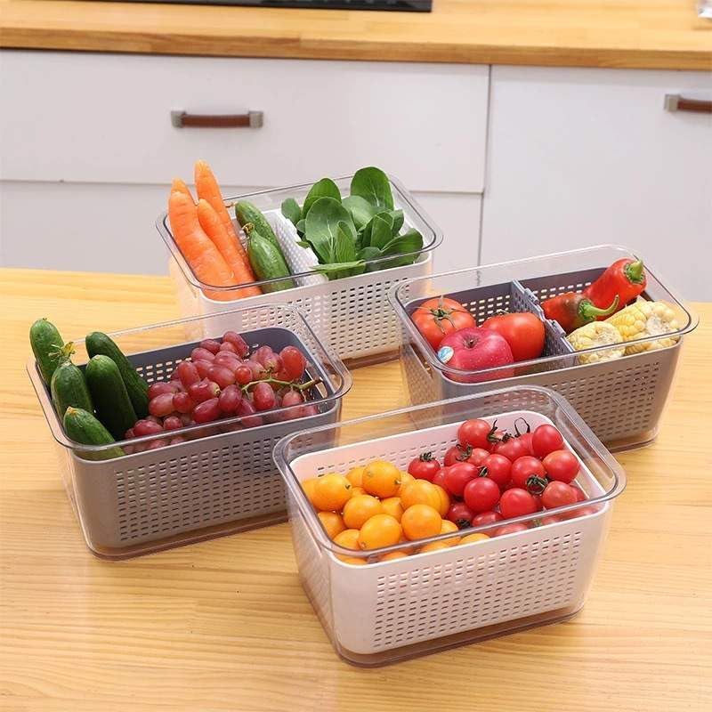SHEBI PRODUCT Paquete de 3 cubos organizadores de refrigerador, organizador de plástico transparente para frutas y productos con bandeja extraíble,