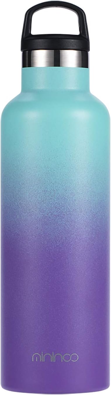 Botella de agua aislada de acero inoxidable con aislamiento al vacío de doble pared, botella de agua con tapa de asa