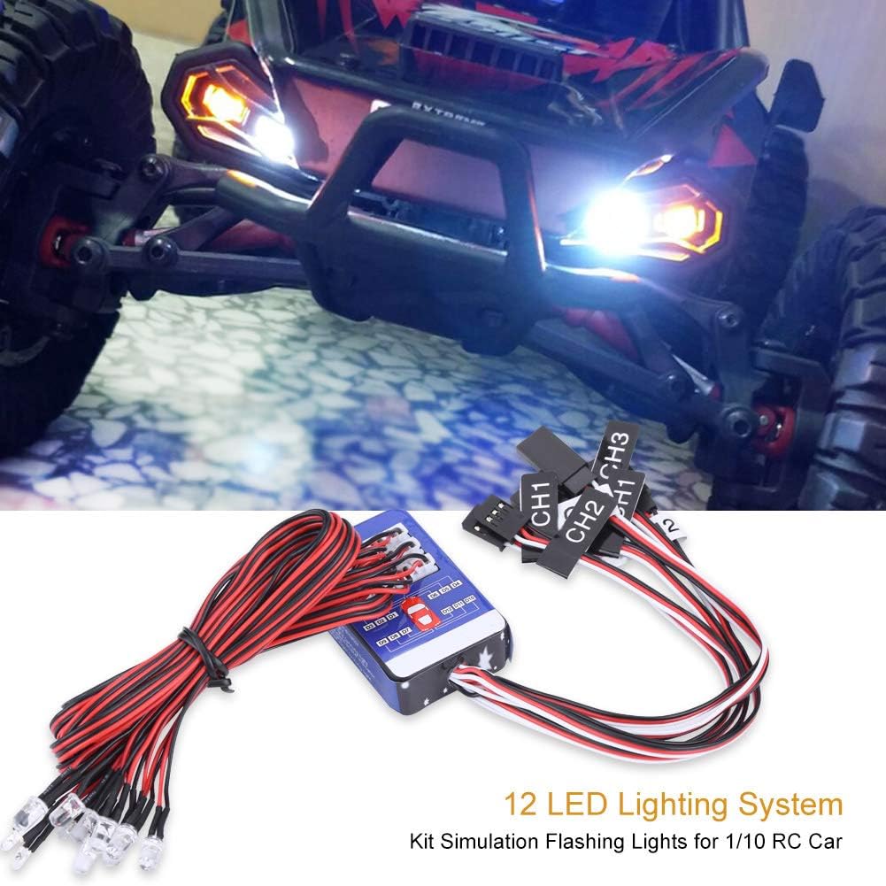 VBESTLIFE Accesorio RC, kit de sistema de iluminación LED de 12 luces intermitentes de simulación para 110 18 RC cochecamiónoruga