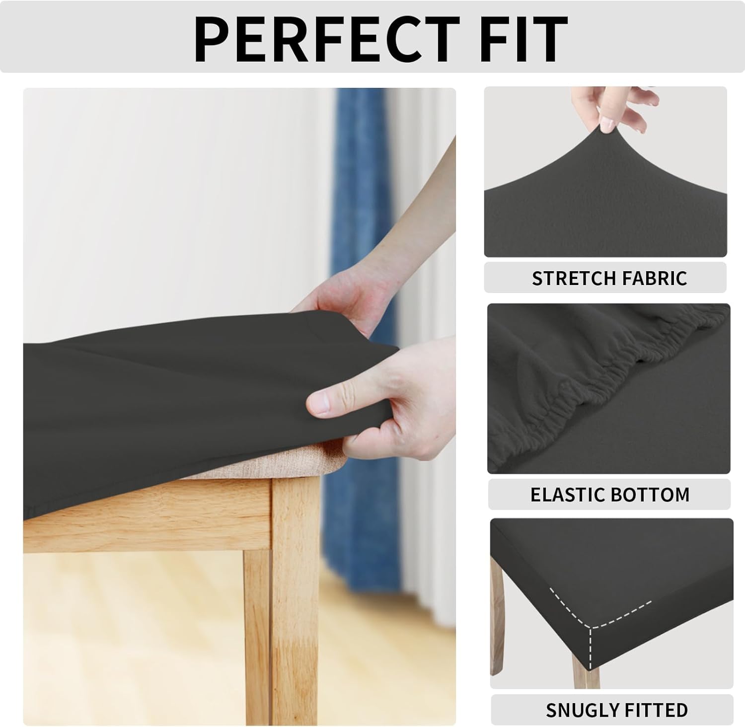 Easy-Going Juego de 4 fundas de asiento 100% impermeables para sillas de comedor, fundas de asiento elásticas protectoras extraíbles y lavables,