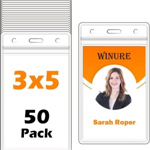 WINURE Paquete de 50 soportes de vinilo para tarjetas de identificación (se adaptan a insertos de 3 x 5 pulgadas), impermeables, plástico WINURE Paquete de 50 soportes de vinilo para tarjetas de identificación (se adaptan a insertos de 3 x 5 pulgadas), impermeables, plástico