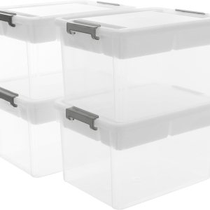 Citylife – Contenedores de almacenamiento de plástico de 32 cuartos de galón con bandeja extraíble, grandes contenedores de almacenamiento apilables Citylife – Contenedores de almacenamiento de plástico de 32 cuartos de galón con bandeja extraíble, grandes contenedores de almacenamiento apilables