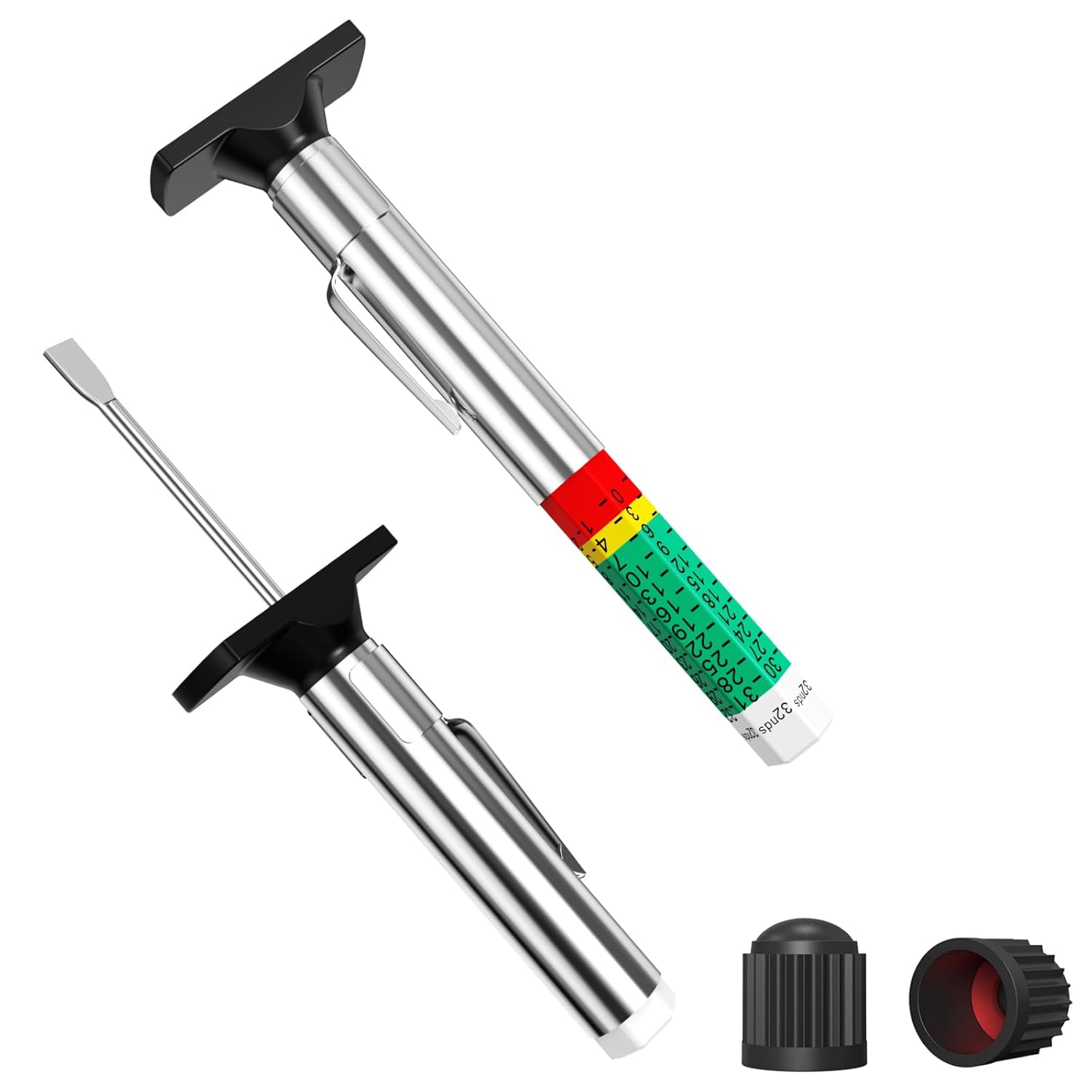 Medidor de profundidad de banda de rodadura de neumáticos, codificado por colores, fácil de operar (paquete de 2)