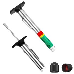 Medidor de profundidad de banda de rodadura de neumáticos, codificado por colores, fácil de operar (paquete de 2) Medidor de profundidad de banda de rodadura de neumáticos, codificado por colores, fácil de operar (paquete de 2)