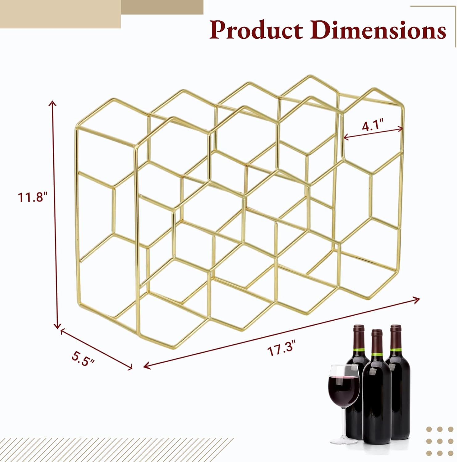 Estante de vino para encimera, soporte de vino de mesa para 14 botellas, organizador de botellas de vino dorado independiente, soporte de