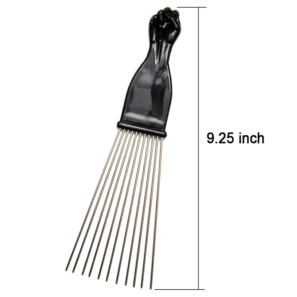 (2 unidades) 9 pulgadas negro puño metal Afro Pick Lift peine desenredar peluca trenzado cabello hombre peinado peine