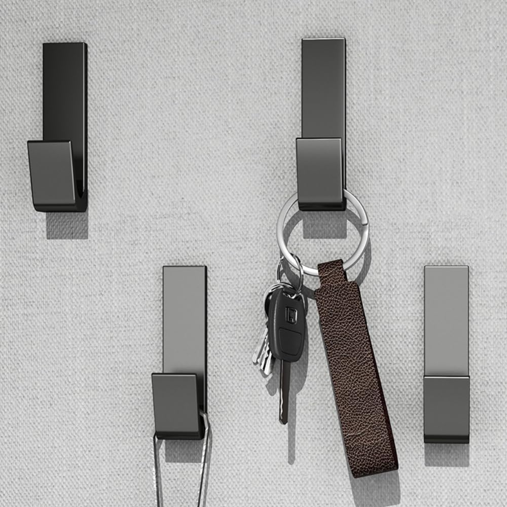 Ganchos adhesivos pequeños resistentes, 10 ganchos de pared adhesivos para colgar ganchos de toalla negros de acero inoxidable para baños, ganchos