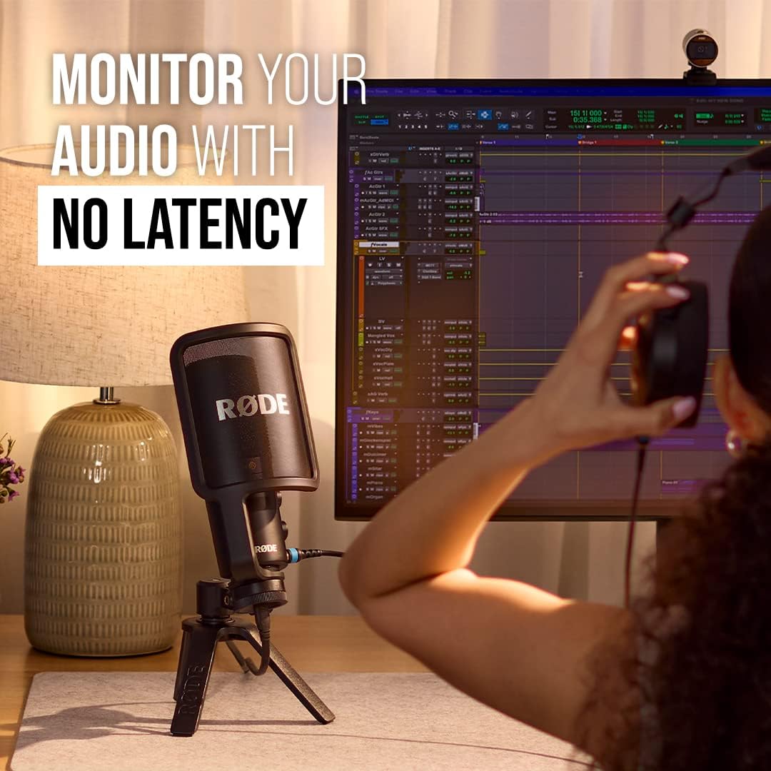 RØDE NT-USB+ Micrófono condensador USB de grado profesional para grabar audio de calidad de estudio directamente en una computadora o dispositivo