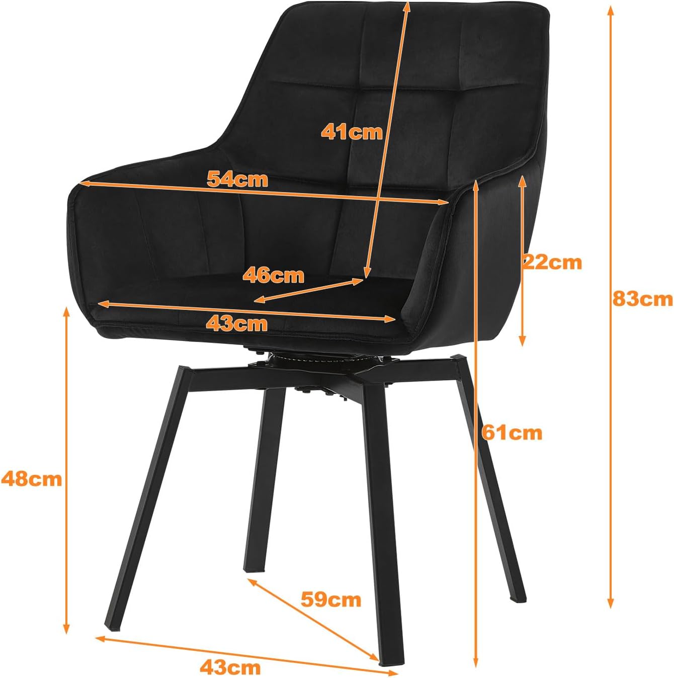 CLIPOP Juego de 2 sillas giratorias modernas, sillas giratorias de comedor para cocina, sillas de comedor de terciopelo con brazo, patas de metal