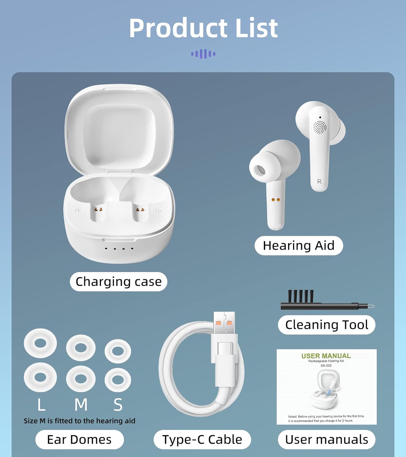 Audífonos, amplificadores auditivos recargables avanzados para personas mayores y adultos con cancelación de ruido y funda de carga portátil, mini,