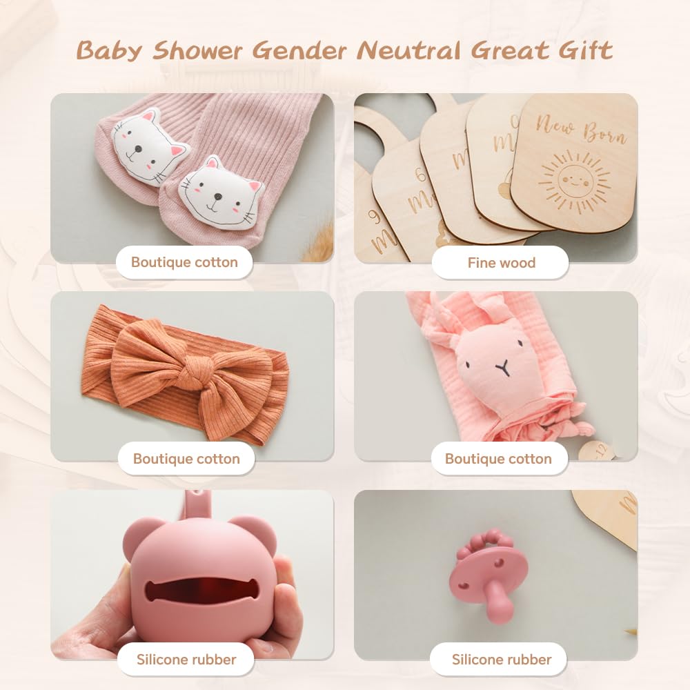Set de regalo para bebés recién nacidas, cesta de regalo de baby shower con diadema de lazo, calcetines, manta calmante para bebé, toalla para baba,