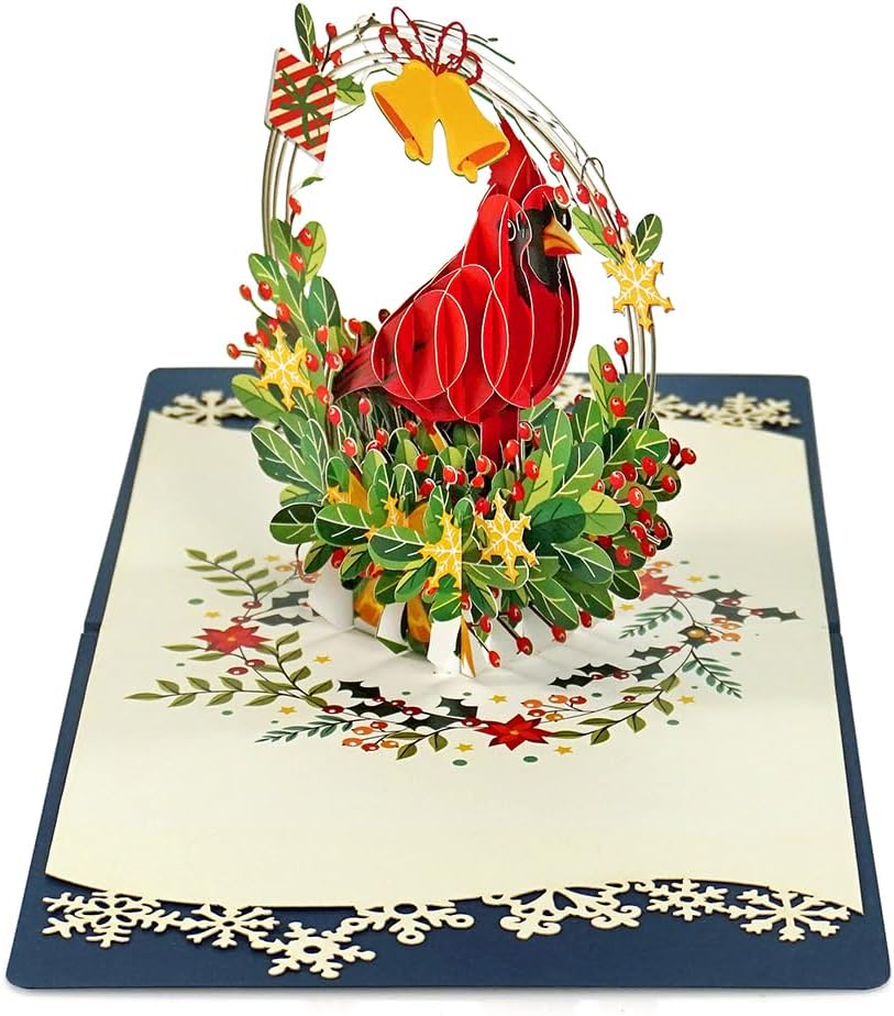 CUTPOPUP – Tarjeta de felicitación con diseño de cardenal, Feliz Navidad, Navidad 3D, Año Nuevo, tarjeta de felicitación (cesta de cardenal)