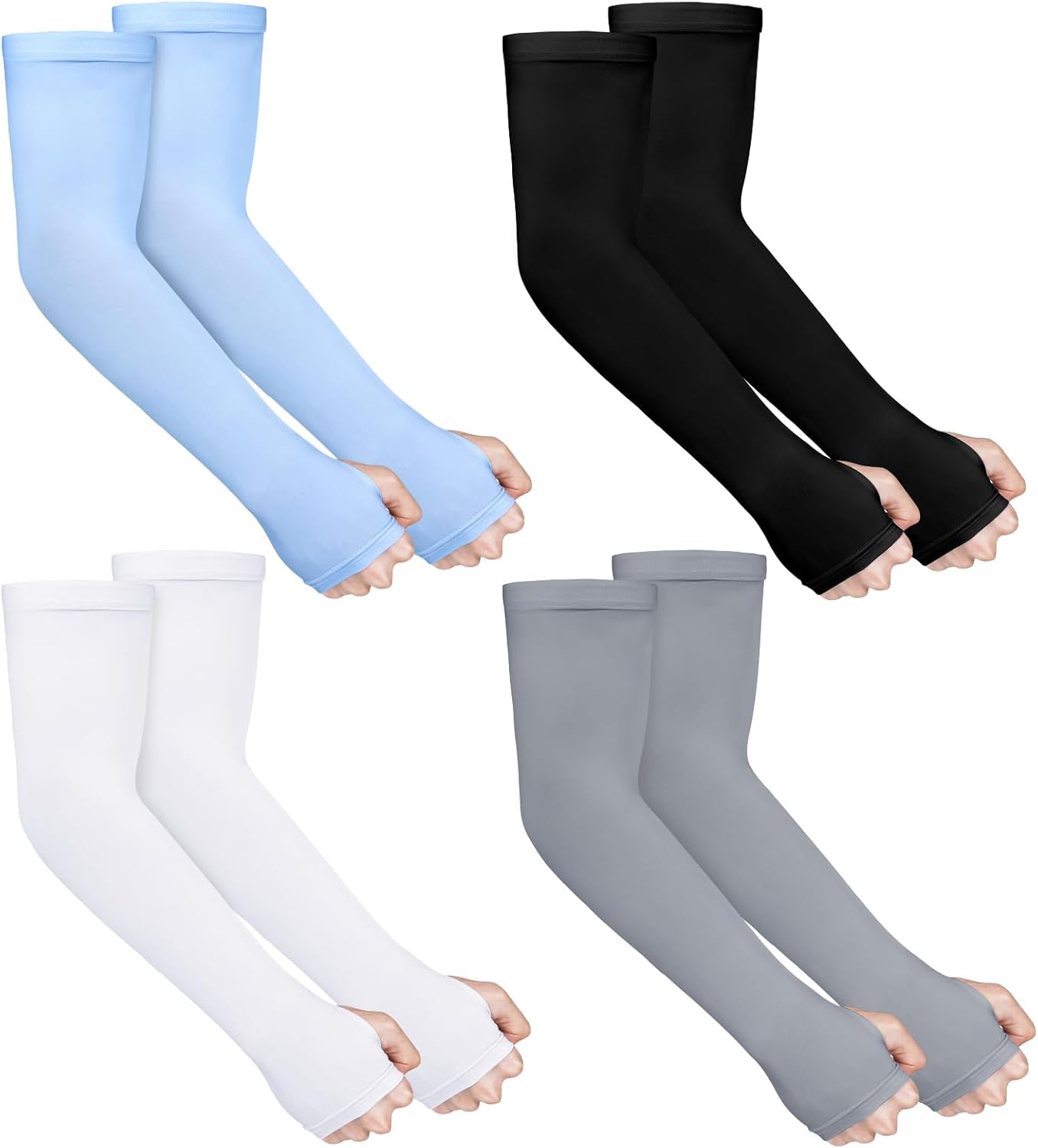 4 pares de mangas refrescantes para el brazo para mujeres, mangas solares antideslizantes para mujeres con agujero para el pulgar, mangas de
