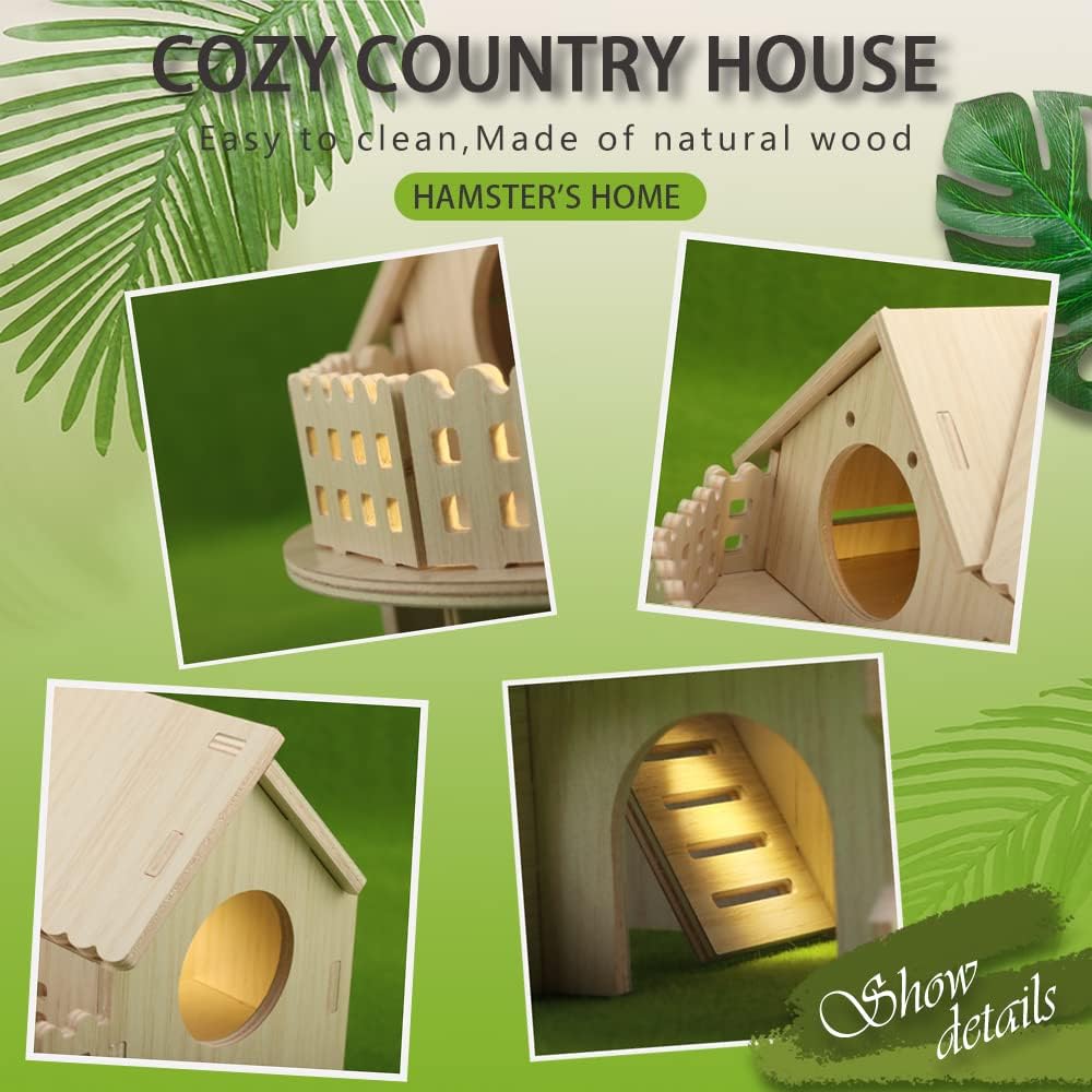 Hámster Forest Lookout Wood House Fun House – Cabaña de dos pisos para jóvenes enanos, jerbos, ratones, ratones, ratas, animales pequeños (solo para