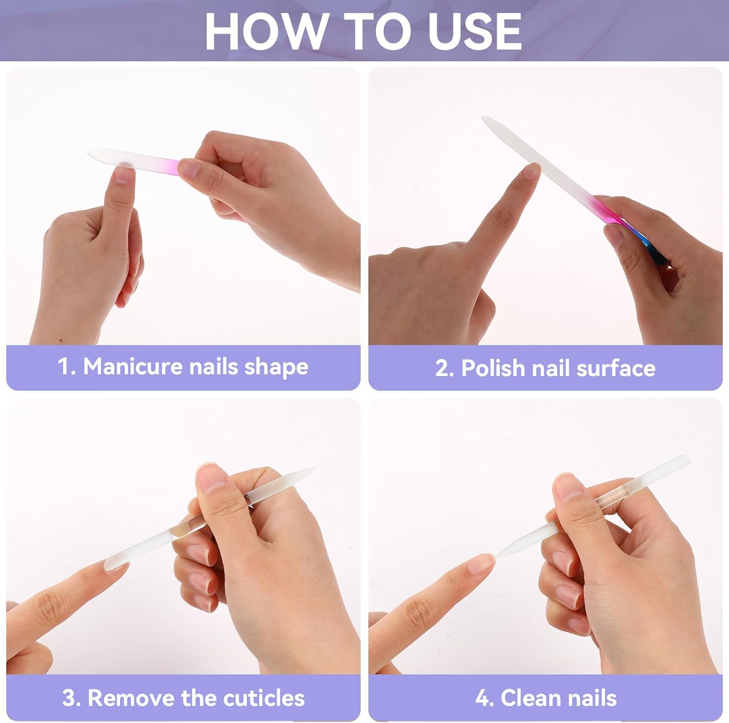 Juego de 6 limas de uñas de vidrio para uñas naturales, empujador de cutículas de cristal, juego de limas de uñas de vidrio con tableros de esmeril