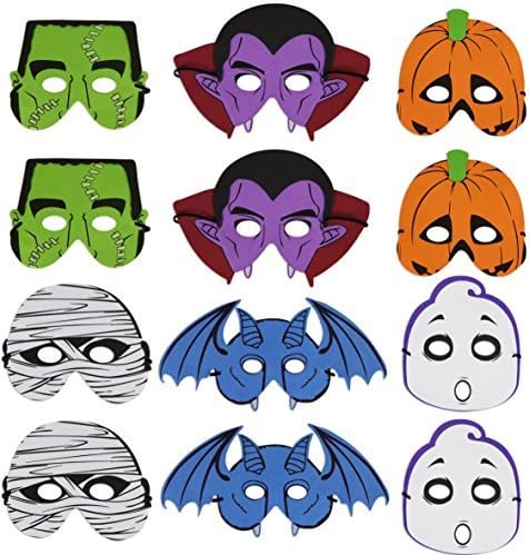 Kangaroo Spooky Fun Galore Paquete de 12 máscaras de espuma de Halloween para fiestas de disfraces de niños – Miedo, grito, momia, fantasma,