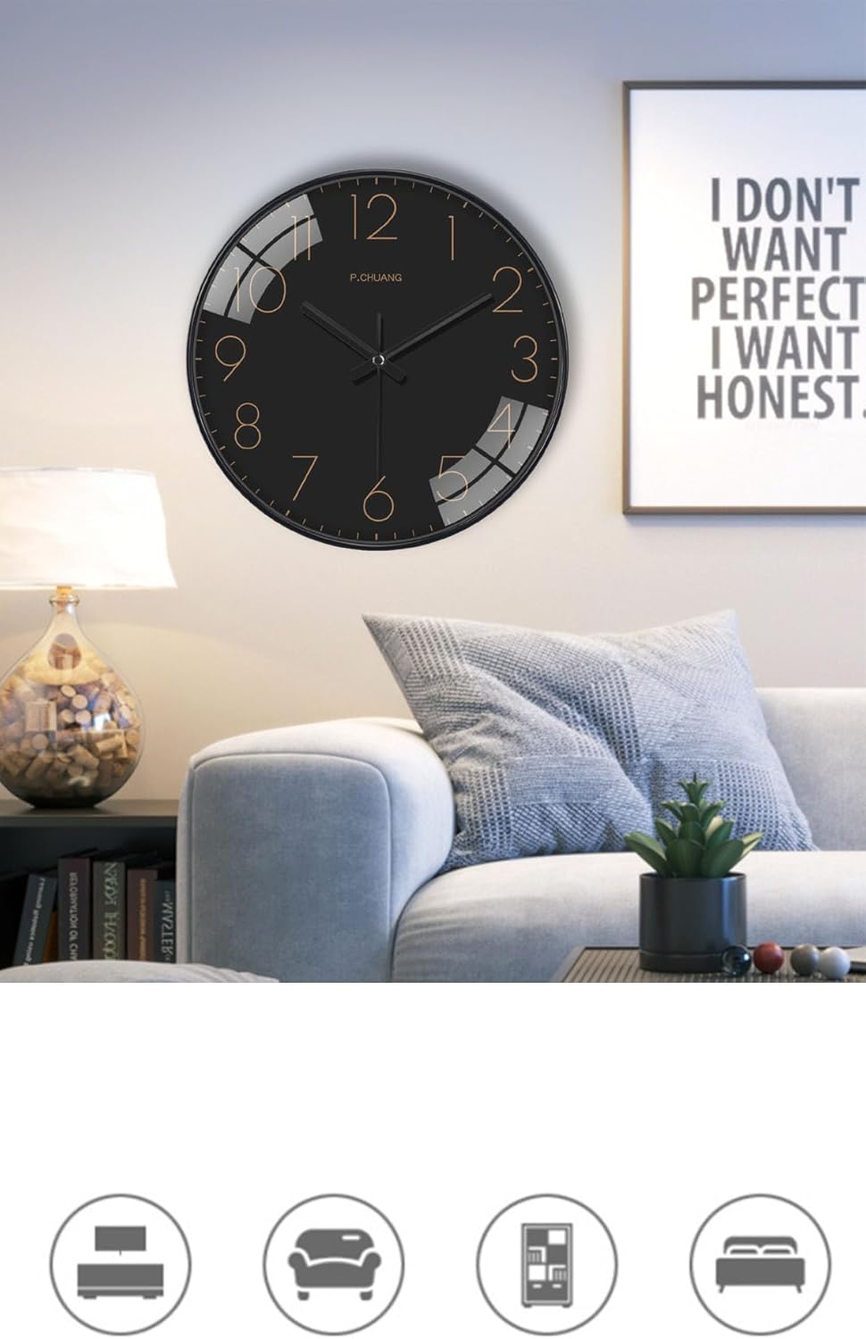 Reloj de pared de 8 pulgadas, silencioso, sin tictac, reloj de pared moderno, funciona con pilas, analógico, pequeño, redondo, decorativo, para el