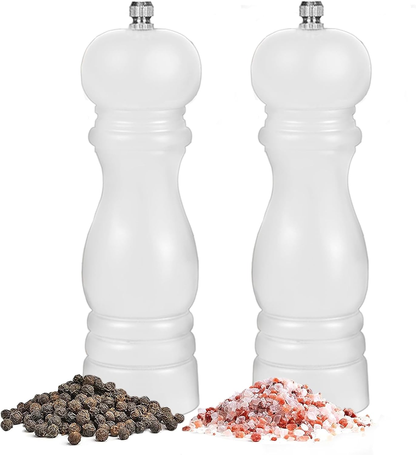 Juego de 2 molinillos de sal y pimienta, molinillo de sal y pimienta de madera con núcleo de cerámica de grosor ajustable, molinillos de sal