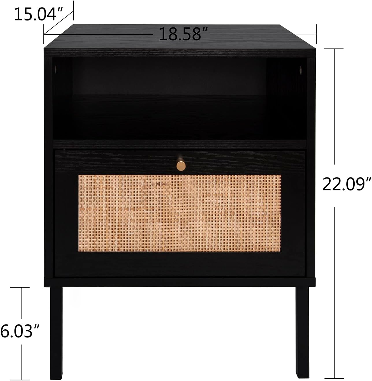 Juego de 2 mesitas de noche de ratán natural, mesa auxiliar decorativa, mesa de noche bohemia con 1 puerta decorada a mano para sala de estar,