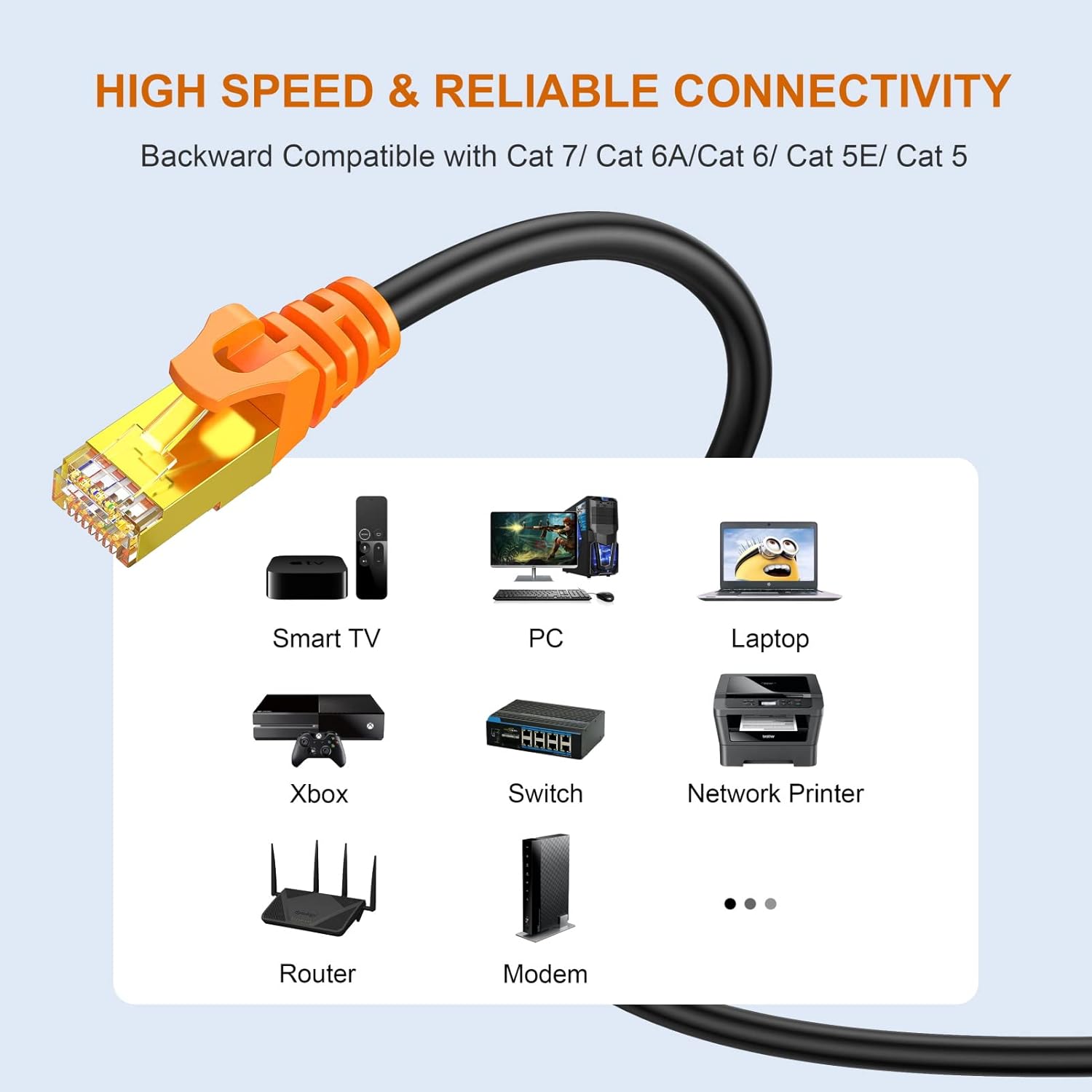 NC XQIN Cable Ethernet Cat 7 para exteriores de 250 pies, CAT 7, resistente y blindado, cable Ethernet impermeable para conmutador Ethernet, cámara