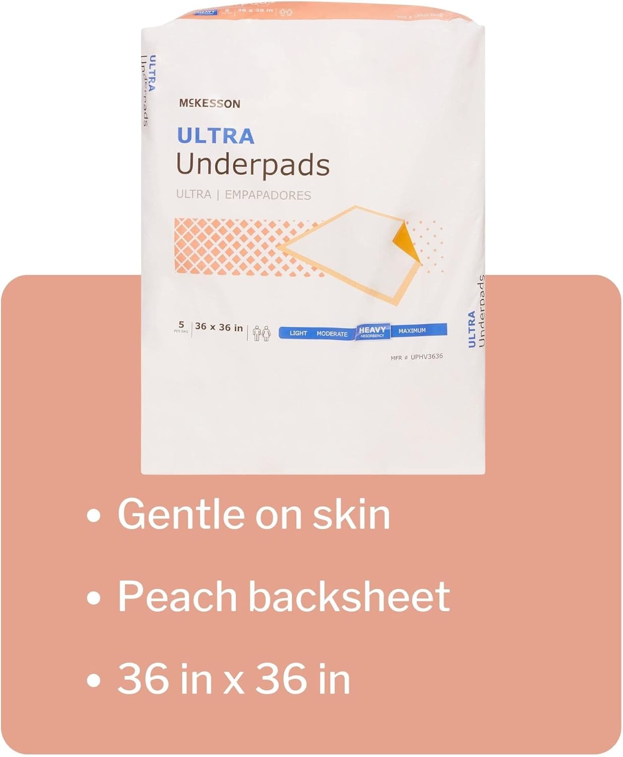 McKesson Ultra Underpads – Almohadillas para incontinencia para adultos, Chux, desechables, de gran absorción, 36 x 36 pulgadas, 100 unidades
