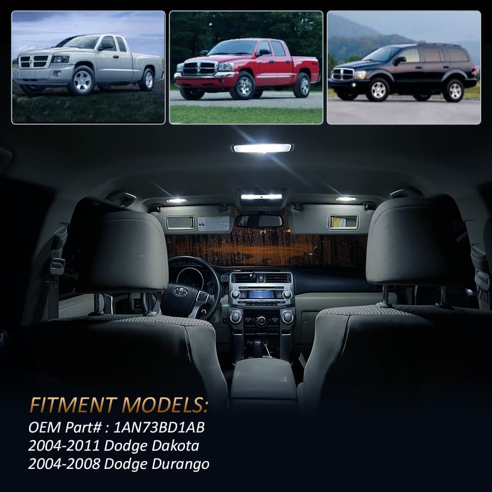 D-Lumina Cubierta de luz interior de techo transparente con PCB LED blanco para Dodge Dakota 2004-2011 y Dodge Durango 2004-2008, kit de lámpara de