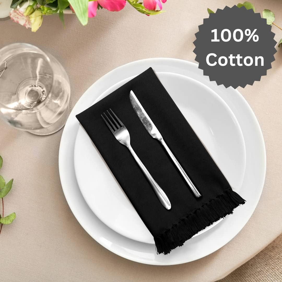 Urbana Cotton Juego de 12 servilletas de tela de cocina con flecos, 100% algodón, suaves y duraderas, ideales para comedor, restaurante, bodas y