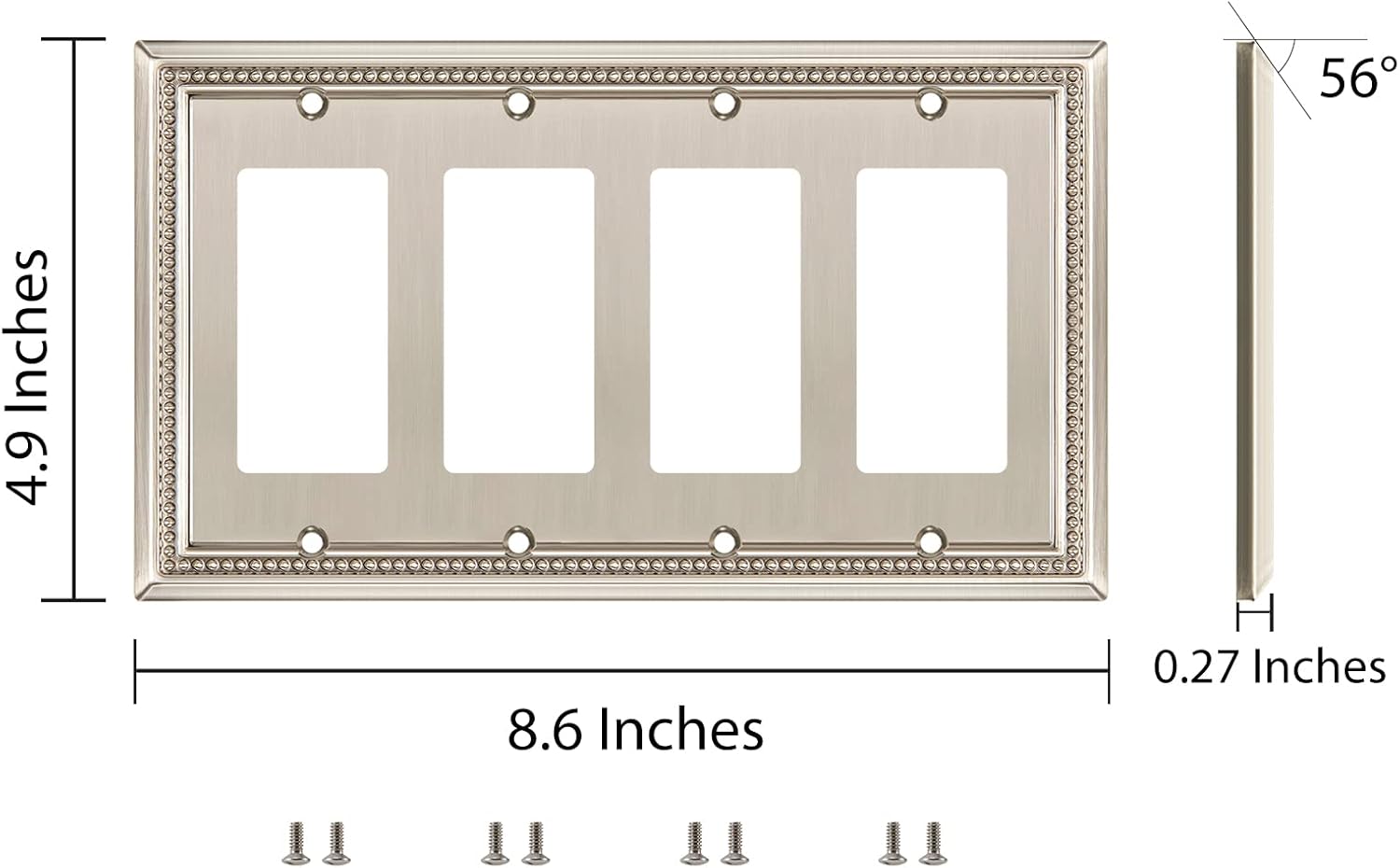 Henne Bery Sunken Pearls – placa decorativa de pared para interruptor (decorador cuádruple, níquel satinado)