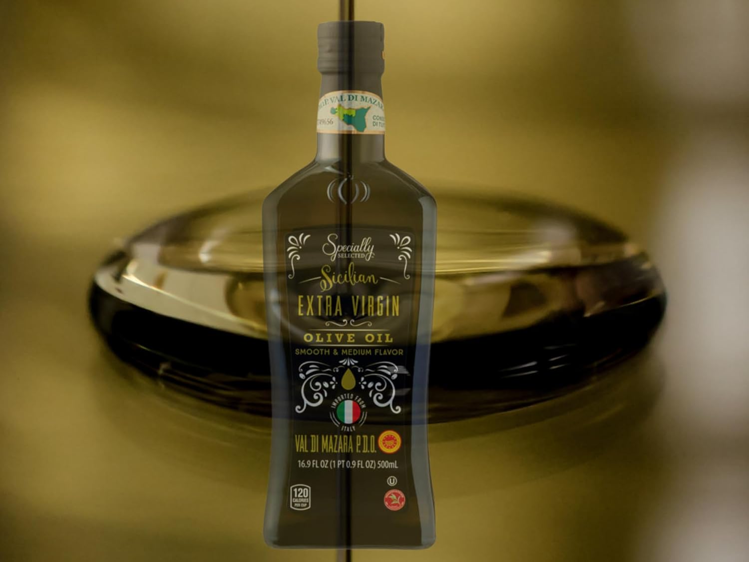 Aceite de oliva virgen extra siciliano, 16.9  Aceites de cocina especialmente seleccionados con bolsa ecológica  Sabor medio suave con aceitunas sin