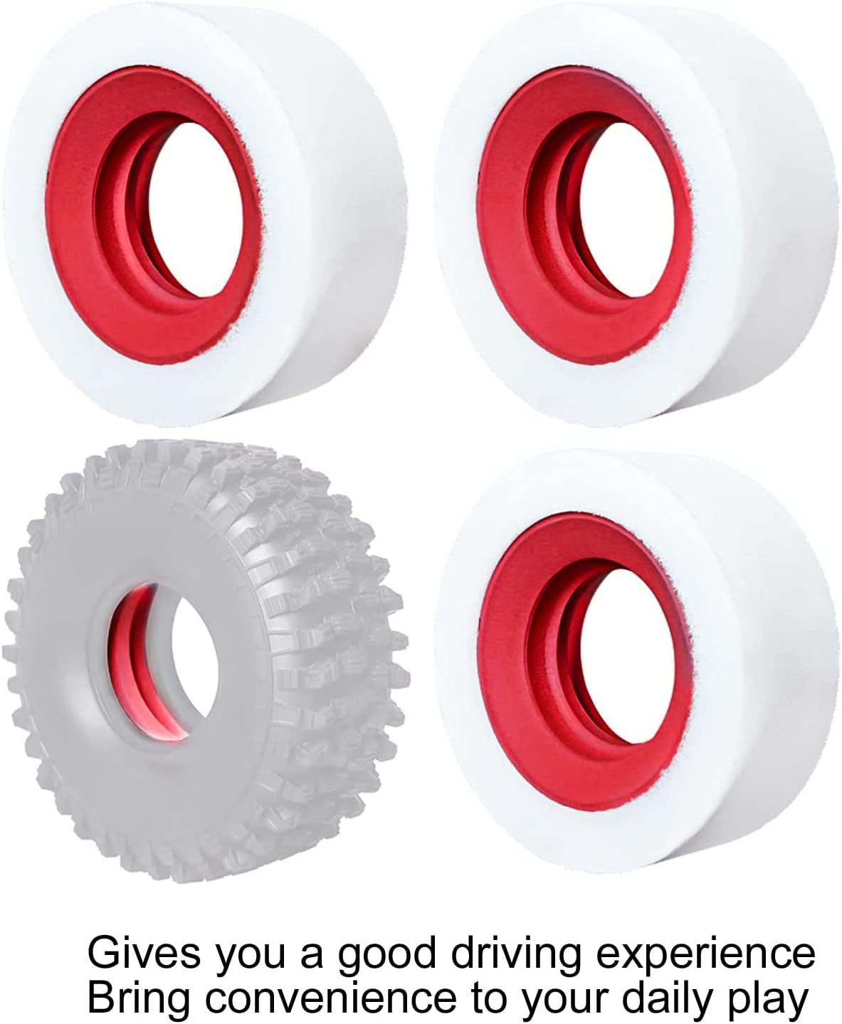 4 piezas de espuma para neumáticos RC, esponja suave de doble etapa de 2.2 pulgadas, espuma para neumáticos RC para 110 18 RC Crawler (rojo)