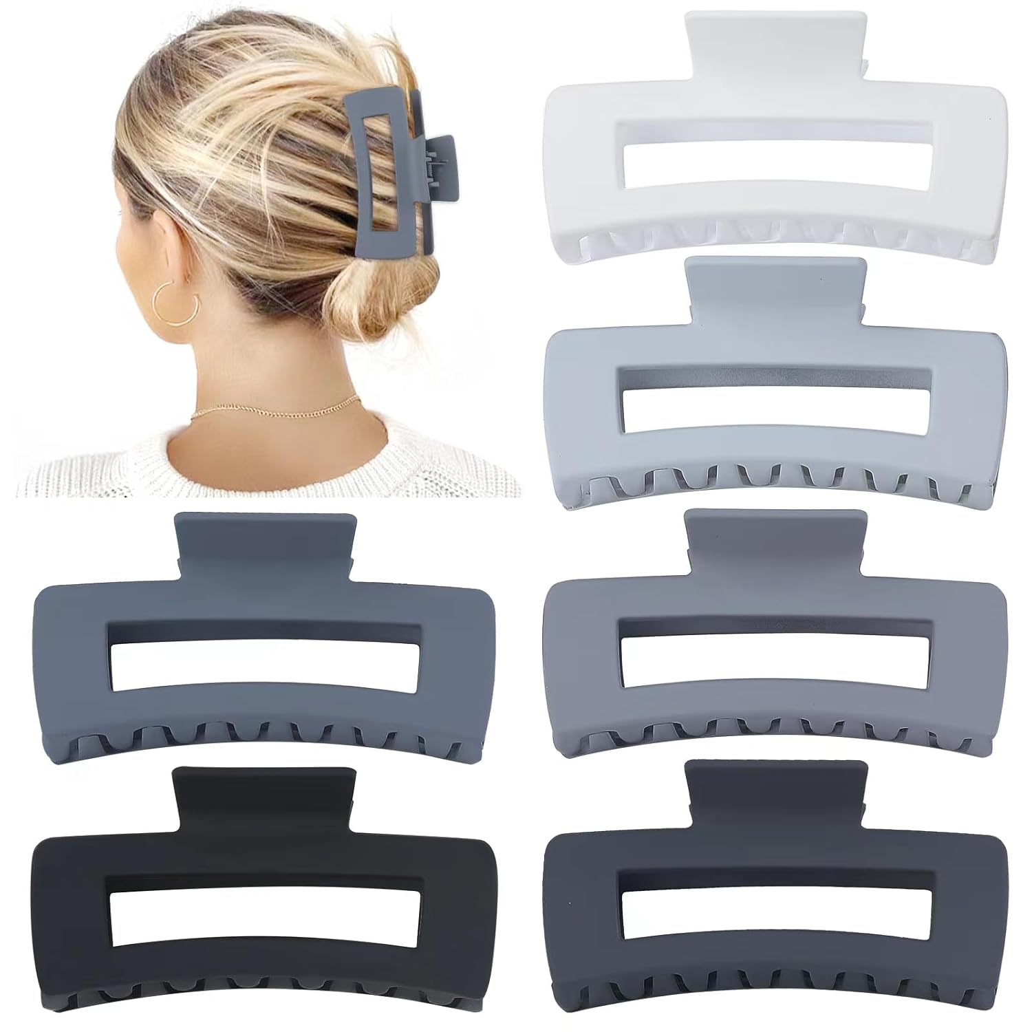Sisiaipu Pinzas grandes para el cabello de 4 pulgadas, 6 pinzas grandes para cabello grueso, pinzas cuadradas para el cabello para mujeres, pinzas