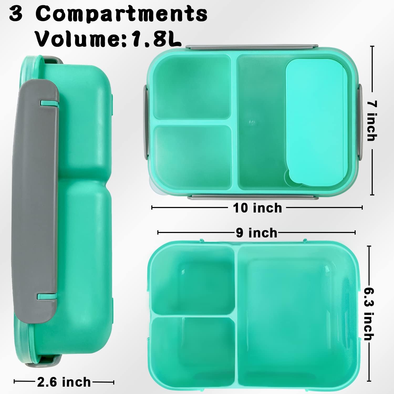 FITHOME Lonchera Bento a prueba de fugas con compartimentos y tenedor incluidos, lonchera reutilizable duradera para adultos, tamaño perfecto para