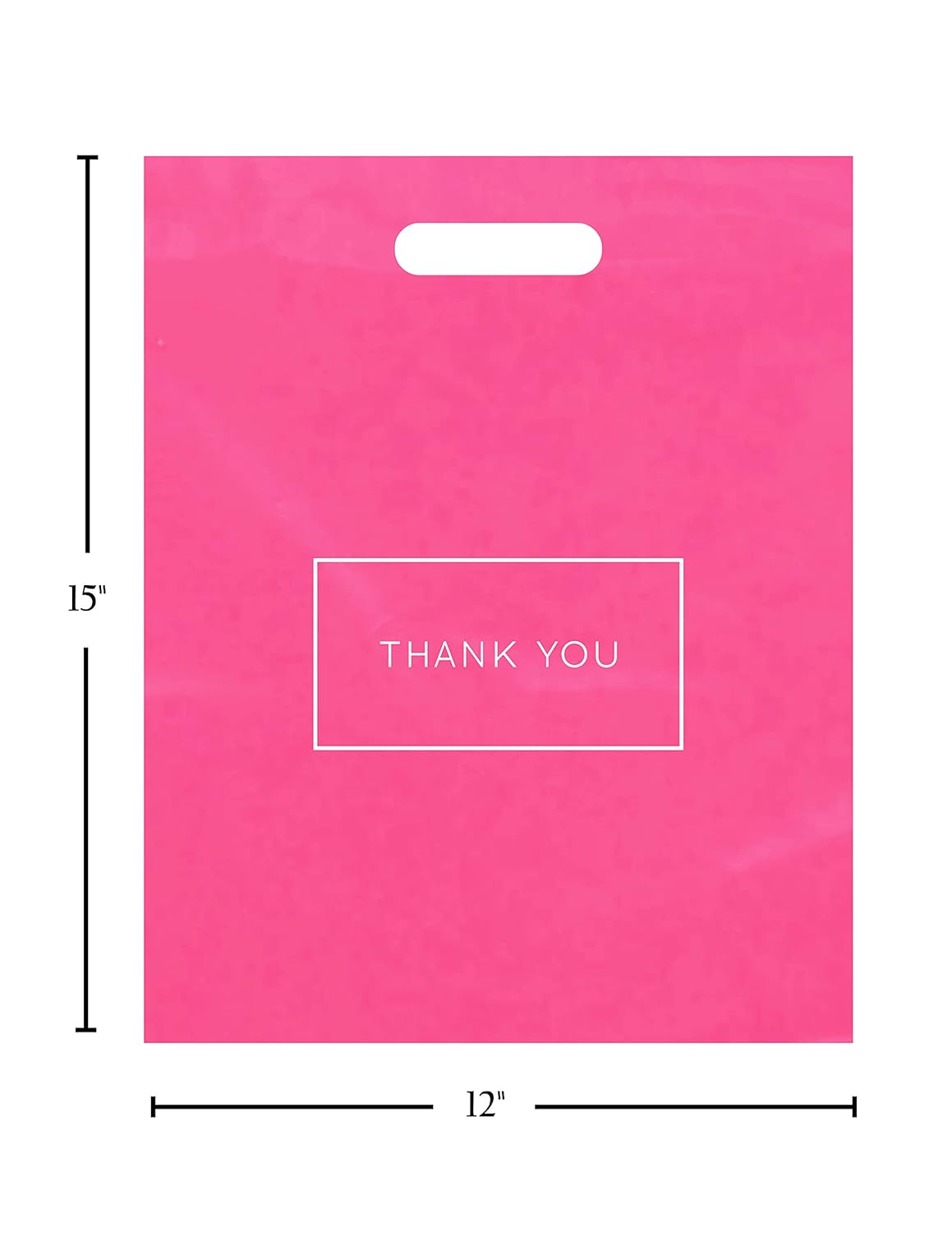 Purple Q Crafts Bolsas de compras de plástico troqueladas rosadas con logotipo de agradecimiento de 12 x 15 pulgadas, con asas, paquete de 100