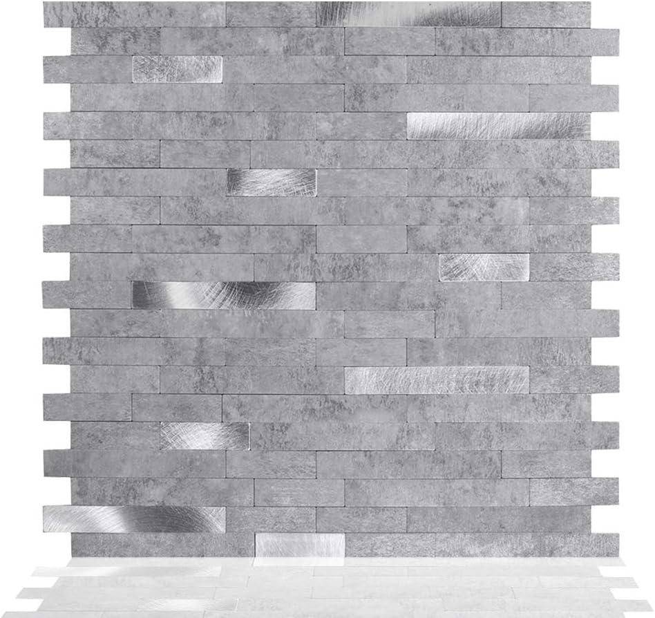 Tic Tac Tiles Autoadhesivo extraíble para la loseta del muro de la cocina o el baño, azulejos metálicos (gris plateado, 6)