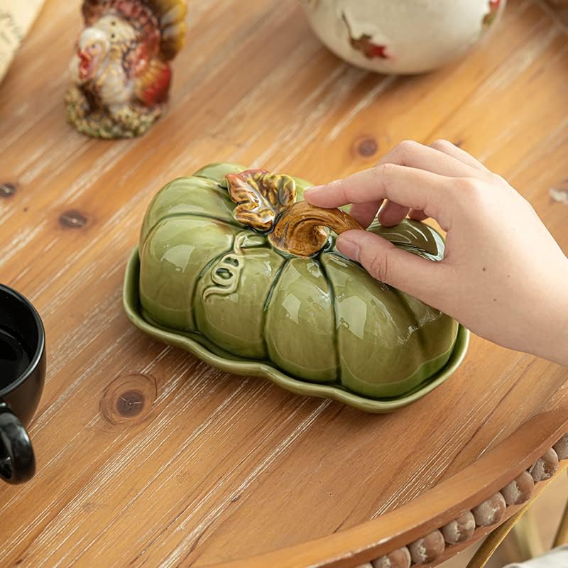 Mantequillera de calabaza con tapa, manteca de cerámica, para mantequilla, platos, frutas, plato de mantequilla para encimera, encimera,