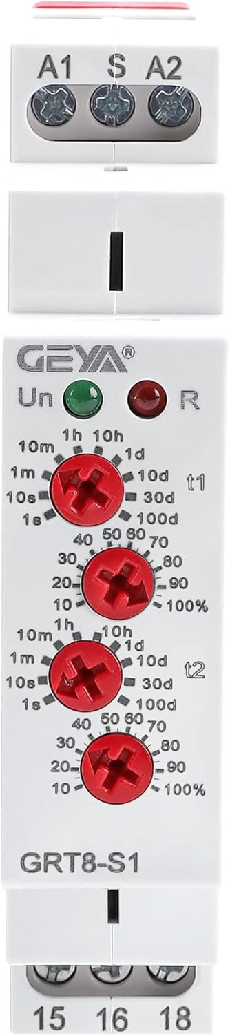 GEYA Relé de tiempo de ciclo asimétrico 1SPDT 16A AC230V Ciclador Repetición Temporizador Retraso Relé Carril DIN modular (GRT8-S1, AC230V)