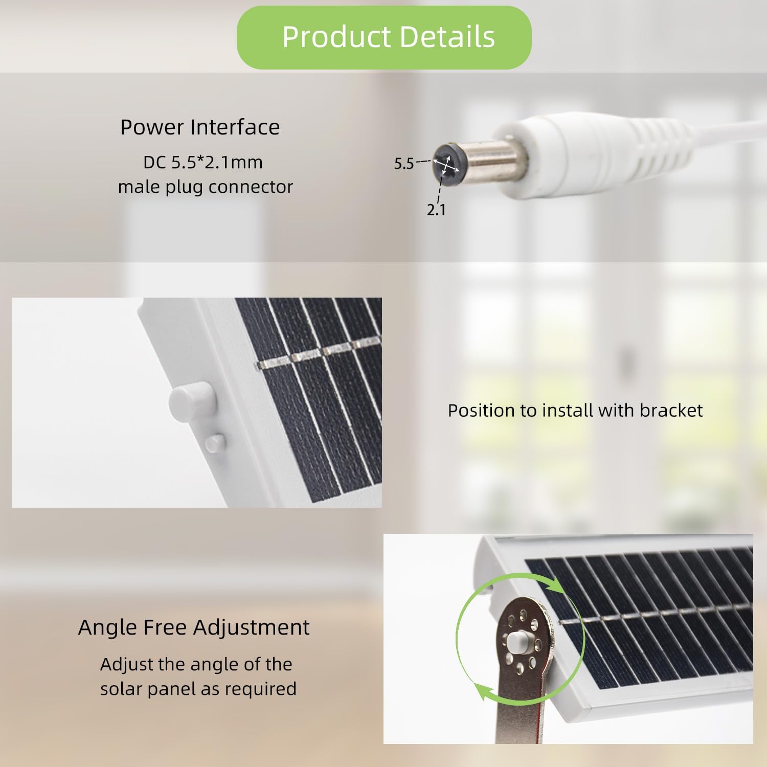 Cargador de panel solar de 12 V para motores motorizados de persianasombra, persianas enrollables eléctricas inteligentes (12 V-1.8 W)