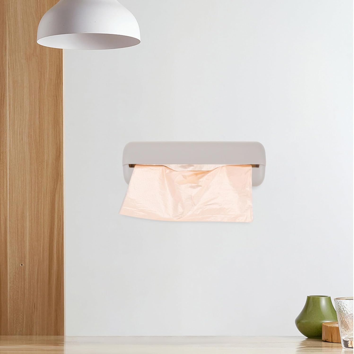 Cabilock Soporte para bolsas de plástico montado en la pared, dispensador de bolsas de basura, soporte para rollo, dispensador de almacenamiento