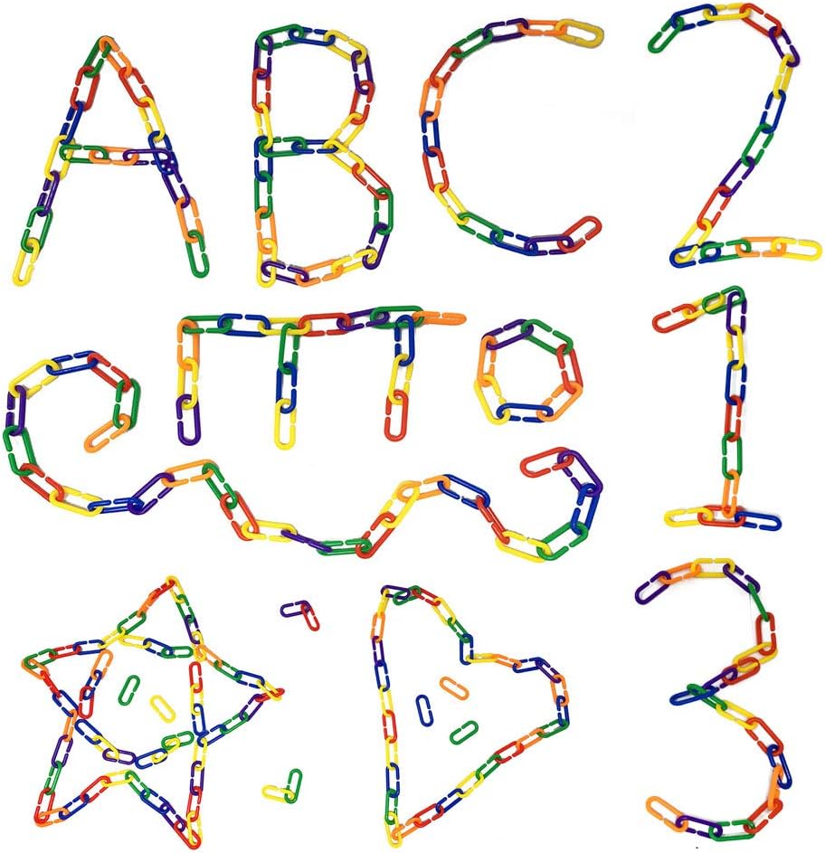 JIALEEY 600 piezas de plástico en forma de C, ganchos de cadena de eslabones de arco iris, juguetes de aprendizaje para niños, jaula de juguete para