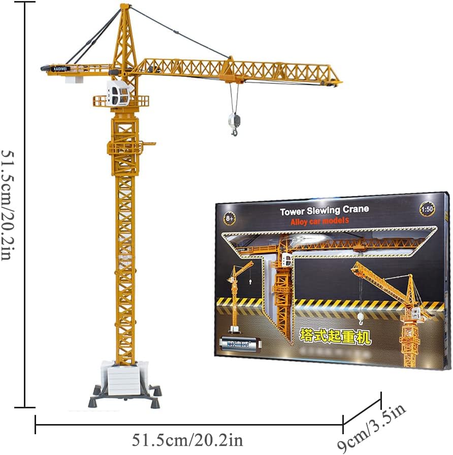 Modelo de grúa torre fundida a presión de aleación 150, modelo de vehículos de construcción de grúa de simulación, juguete giratorio de 360 grados,
